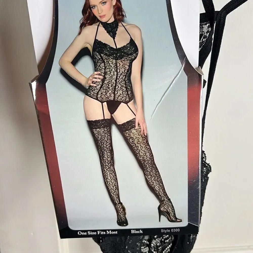 Dreamgirl Scalloped Lace Bodystocking Corset Chemise Slip Black New Valentines